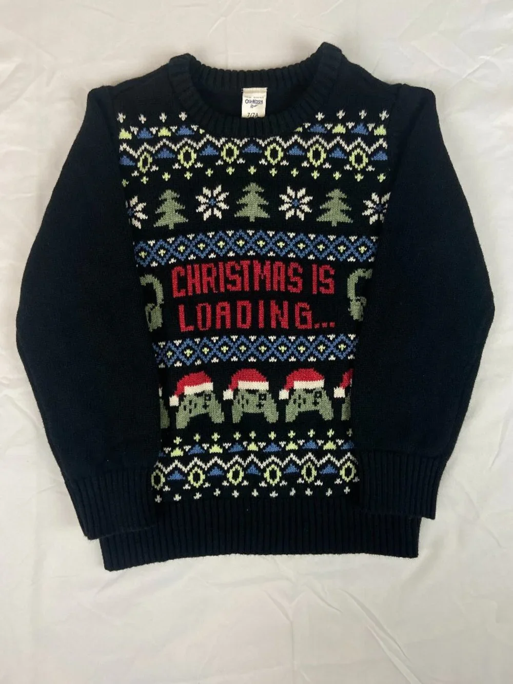 OshKosh B'gosh Kids Christmas Sweater | Size 7 | Black | Christmas Is Loading